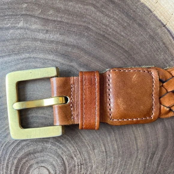 Handmade Genuine Leather Woven Belt – Tan 38 – Metal Buckle - Picture 2 of 7